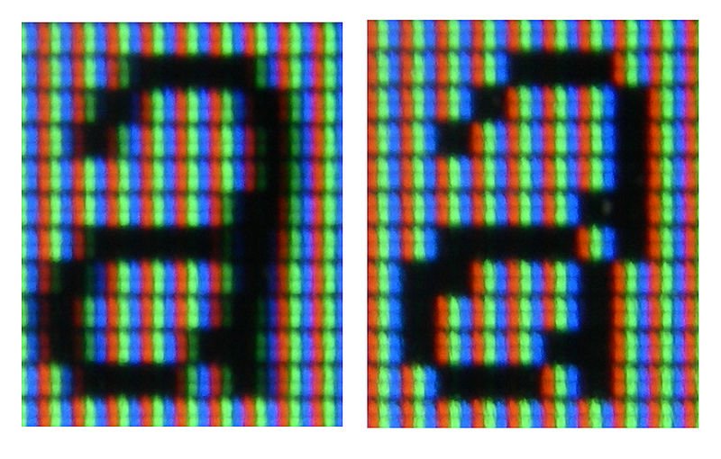 A letter with anti-aliasing on the left, on the right a letter without anti-aliasing