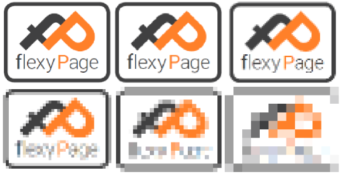 The flexyPage logo with differing pixel density